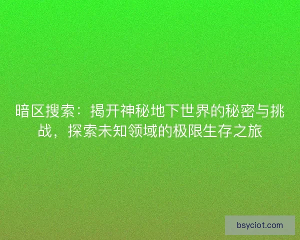 暗区搜索：揭开神秘地下世界的秘密与挑战，探索未知领域的极限生存之旅