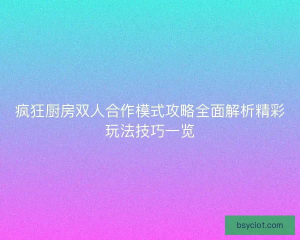 疯狂厨房双人合作模式攻略全面解析精彩玩法技巧一览