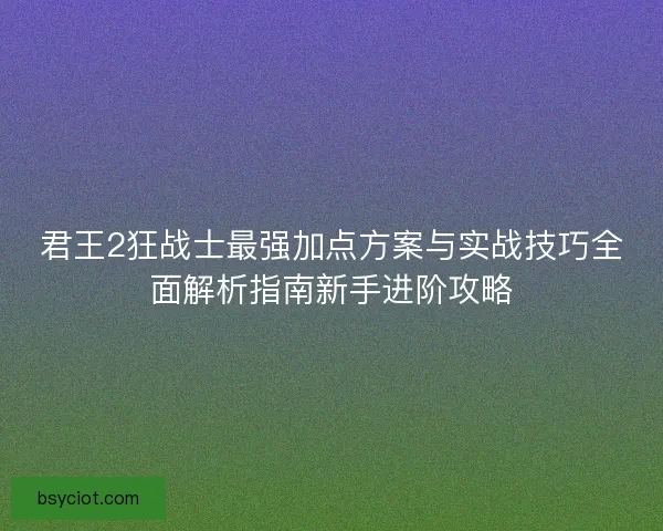 君王2狂战士最强加点方案与实战技巧全面解析指南新手进阶攻略