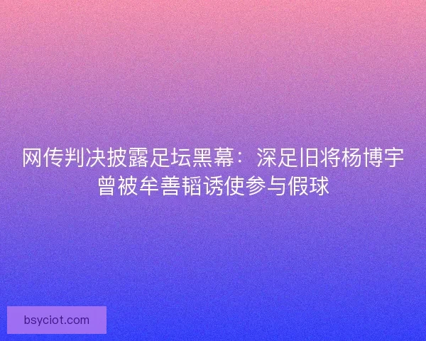 网传判决披露足坛黑幕：深足旧将杨博宇曾被牟善韬诱使参与假球